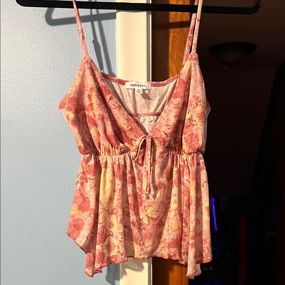 NWOT Floral Pink Spaghetti Strap Top